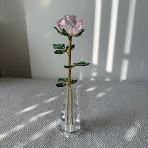 Beautiful Crystal Flower with Vase Art Home Decor Valentine's Day Gifts